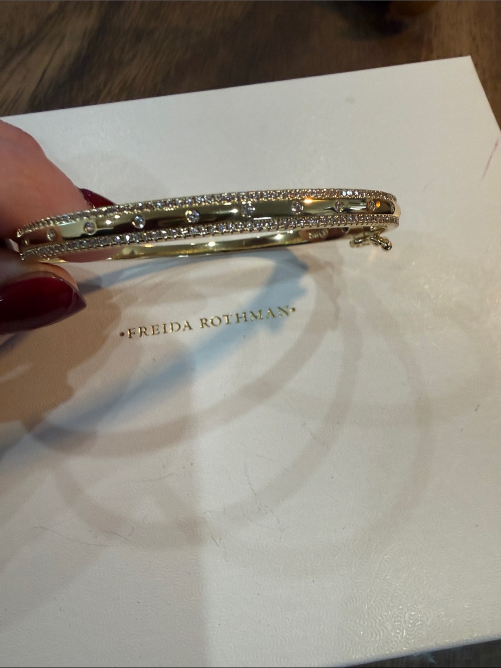 Freida Rothman Gold Crystal-Accented Bangle Bracelet